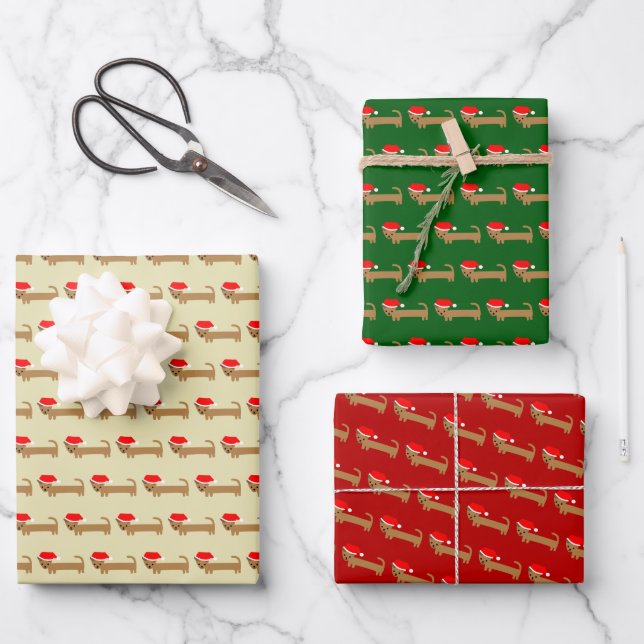 Hoja De Papel De Regalo Navidades guapos Personalizado de Perro rojo verde (Anverso)