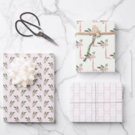 Hoja De Papel De Regalo Navidades Holly Pink y Green