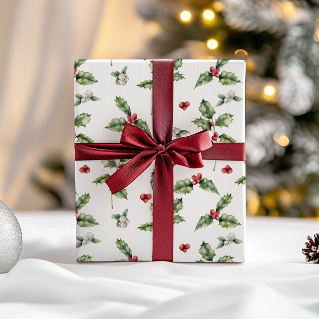 Hoja De Papel De Regalo Navidades Holly y Mistletoe (Holly Christmas Wrapping Paper)