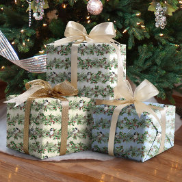 Hoja De Papel De Regalo Navidades Holly y Pine Chickadees