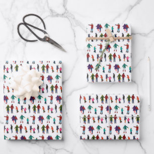 Hoja De Papel De Regalo Navidades Ice Skaters de vacaciones de invierno