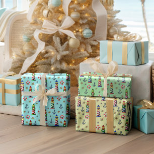 Hoja De Papel De Regalo Navidades iluminan casas náuticas