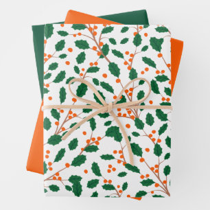 Hoja De Papel De Regalo Navidades ilustrados Holly Red & Green Wrapping