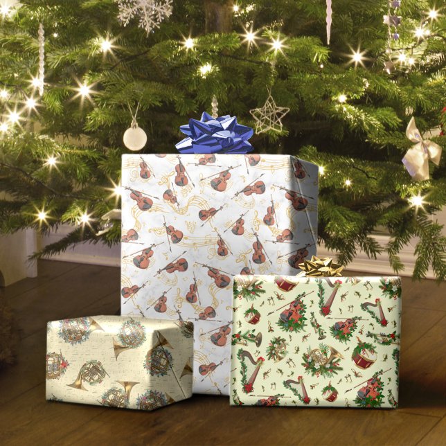 Hoja De Papel De Regalo Navidades Instrumentos musicales Violín Cuerno Fra (Subido por el creador)
