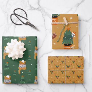 Hoja De Papel De Regalo Navidades inteligentes gatos en invierno, verde y 