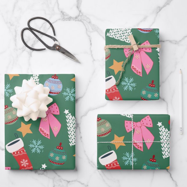 Hoja De Papel De Regalo Navidades inteligentes verdes (Anverso)