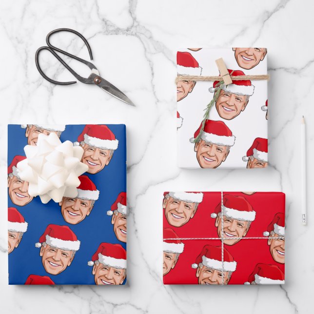 Hoja De Papel De Regalo Navidades Joe Biden Blue (Anverso)