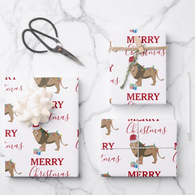 Hoja De Papel De Regalo Navidades leen gracioso animal con Santa Hat (Anverso)