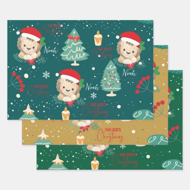 Hoja De Papel De Regalo Navidades león animal safari (Set)