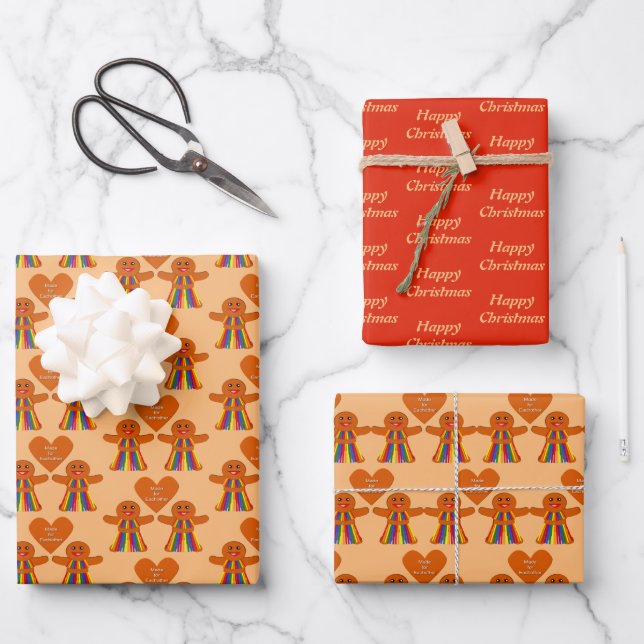 Hoja De Papel De Regalo Navidades lesbianas Gingerbread Damas Personalizad (Anverso)