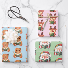 Hoja De Papel De Regalo Navidades libreros Santa, Rindeo y Gingerbread