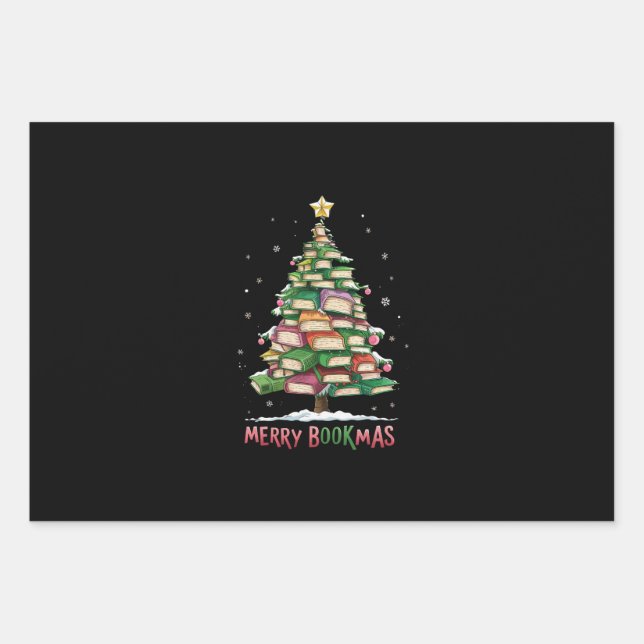 Hoja De Papel De Regalo Navidades libros bibliotecarios sobre árboles de s (Anverso)