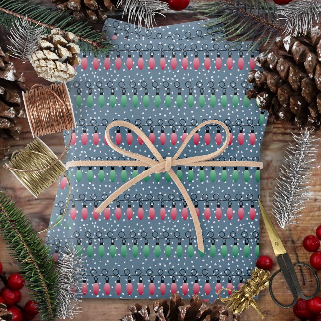 Hoja De Papel De Regalo Navidades Luces-Nieve verde-roja (Christmas Lights-Red Green-Night Snow Wrapping Paper Sheets by Leapfroglisics Shop)