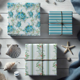 Hoja De Papel De Regalo Navidades Marítima Turtle & Botanical Leaves Acuar