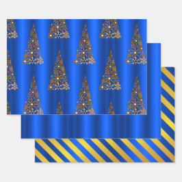 Hoja De Papel De Regalo Navidades Metálicos de Oro y Azul