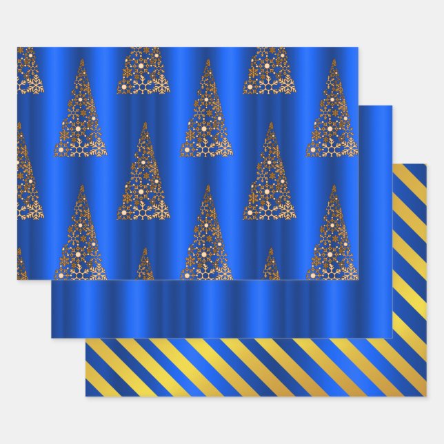 Hoja De Papel De Regalo Navidades Metálicos de Oro y Azul (Set)