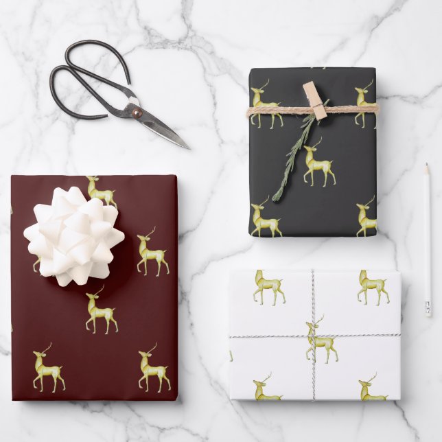 Hoja De Papel De Regalo Navidades mínimos reno de oro (Anverso)