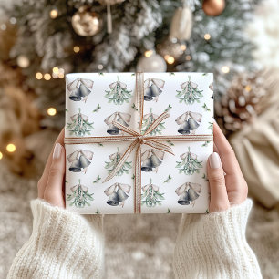 Hoja De Papel De Regalo Navidades Mistletoe y campanas plateadas