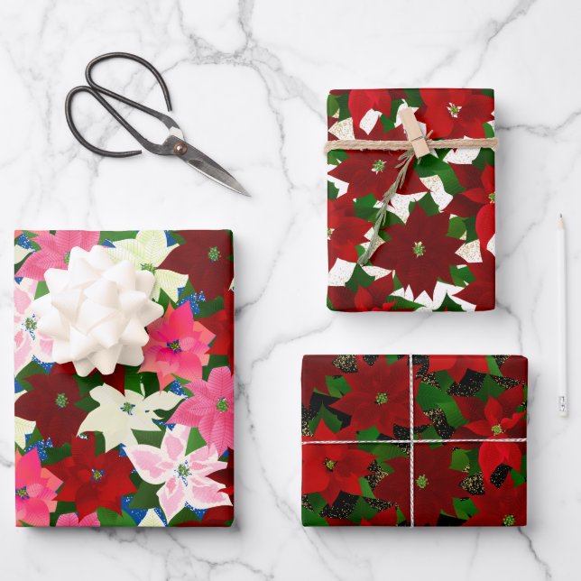 Hoja De Papel De Regalo Navidades mixtos Poinsettias (Anverso)