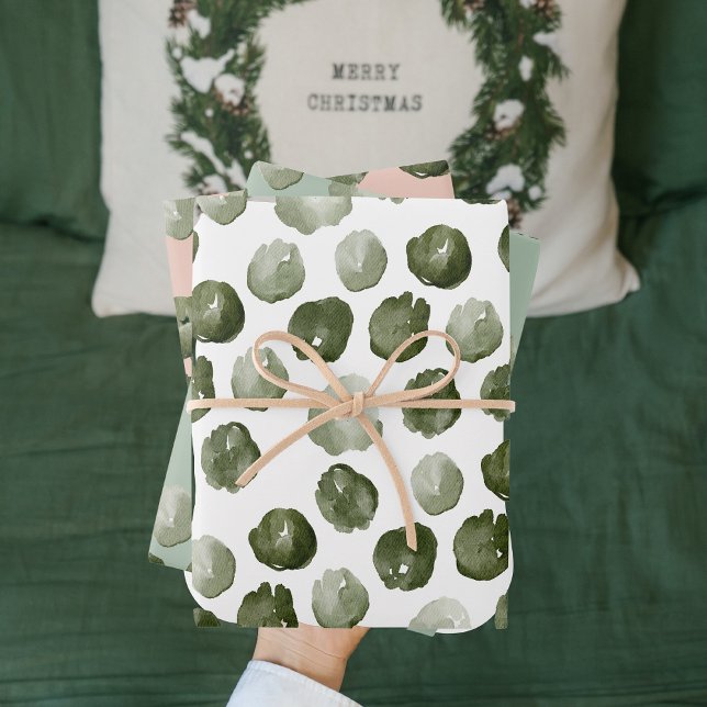 Hoja De Papel De Regalo Navidades modernos acuarela puntos verdes (Subido por el creador)