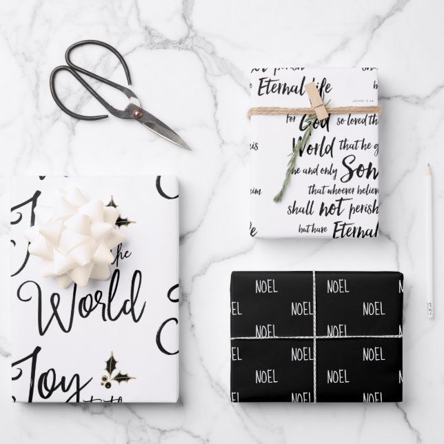 Hoja De Papel De Regalo Navidades modernos blancos y negros (Anverso)