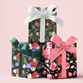 Hoja De Papel De Regalo Navidades modernos con patrones florales festivos