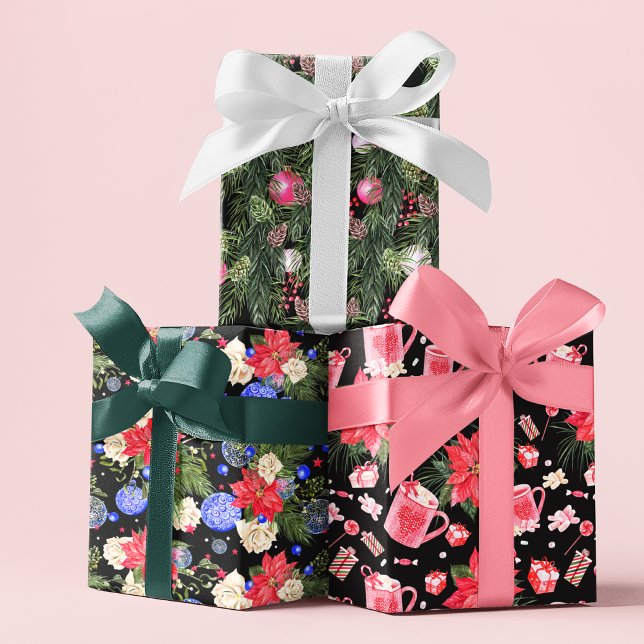 Hoja De Papel De Regalo Navidades modernos con patrones florales festivos (Subido por el creador)