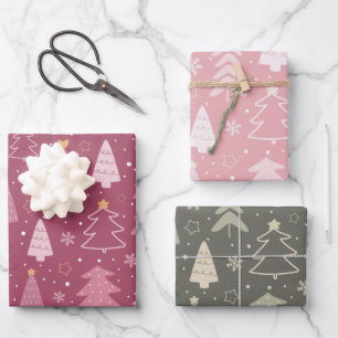 Hoja De Papel De Regalo Navidades modernos de árboles navideños y copos de