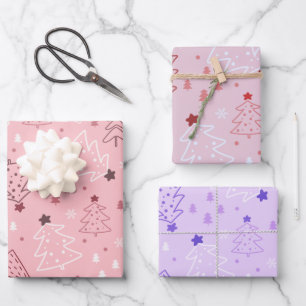Hoja De Papel De Regalo Navidades modernos de árboles navideños y copos de