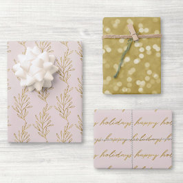 Hoja De Papel De Regalo Navidades modernos de caligrafía rosada y dorada