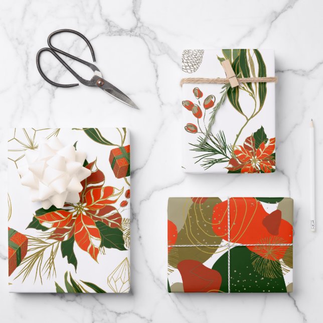 Hoja De Papel De Regalo Navidades modernos Florals Greenery (Anverso)