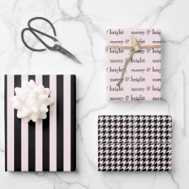 Hoja De Papel De Regalo Navidades modernos merry y brillantes marcan negro
