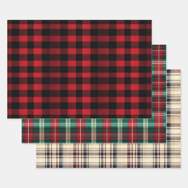 Hoja De Papel De Regalo Navidades modernos Plaids Trio (Set)