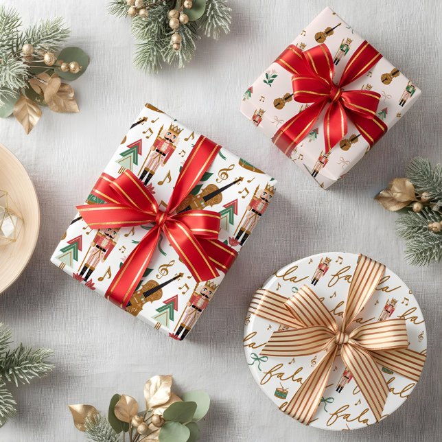 Hoja De Papel De Regalo Navidades modernos y caprichosos de La Nutcracker (Modern Whimsical Fa La La Nutcracker Christmas Wrapping Paper Sheets)