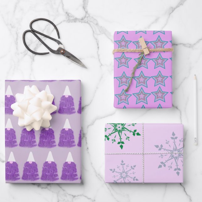 Hoja De Papel De Regalo navidades moradas divertidos (Anverso)