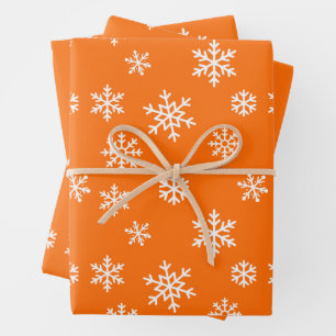 Hoja De Papel De Regalo Navidades Naranja del patrón de copos de nieve en 