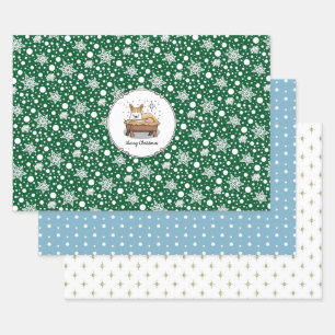 Hoja De Papel De Regalo Navidades Natividad Pembroke Welsh Corgi (rojo1) D