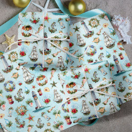 Hoja De Papel De Regalo Navidades Náuticos de Navegación Faros Océanos