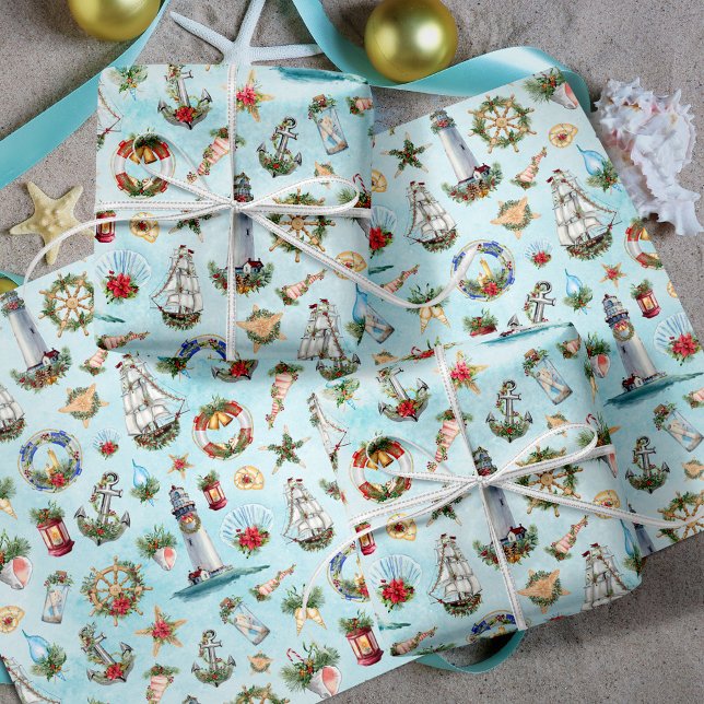 Hoja De Papel De Regalo Navidades Náuticos de Navegación Faros Océanos (Subido por el creador)