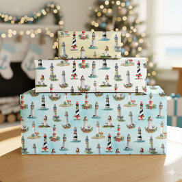 Hoja De Papel De Regalo Navidades náuticos faros Acuarela Costa