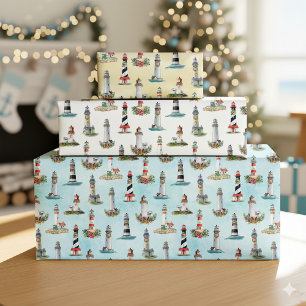 Hoja De Papel De Regalo Navidades náuticos faros Acuarela Costa