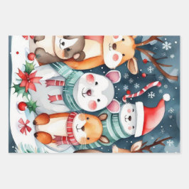 Hoja De Papel De Regalo Navidades Navidades temáticos lindos animales