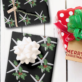 Hoja De Papel De Regalo Navidades negros Starfish blancos