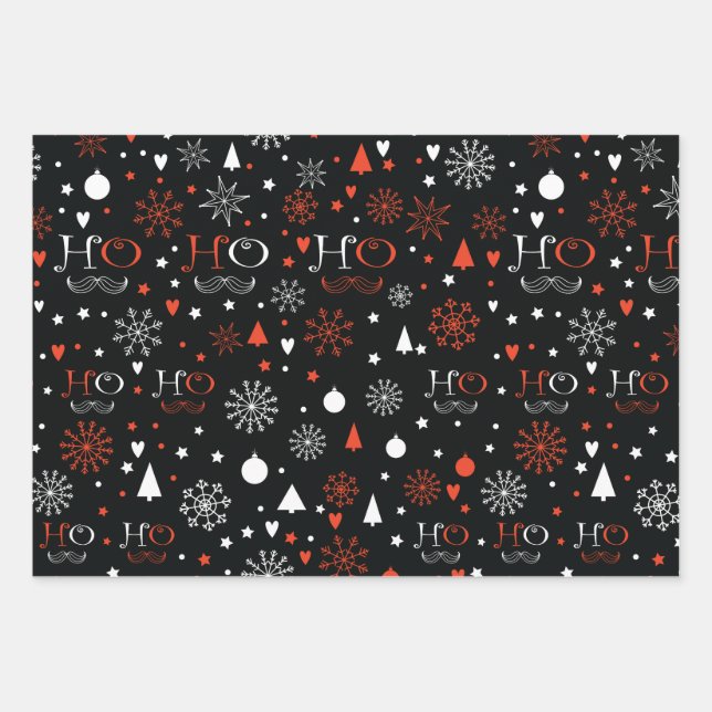 Hoja De Papel De Regalo Navidades negros y rojos (Anverso)