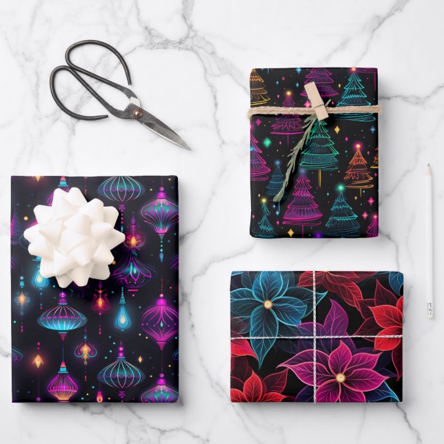 Hoja De Papel De Regalo Navidades Neon (Anverso)