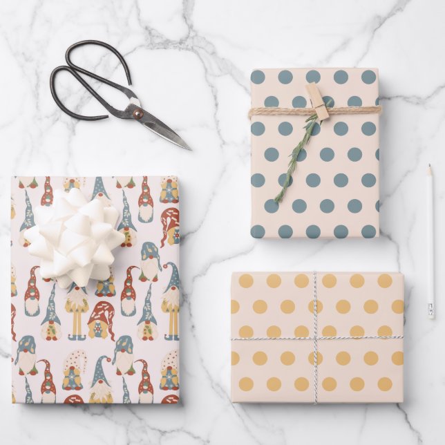 Hoja De Papel De Regalo Navidades nómadas nórdico escandinavo amarillo azu (Anverso)