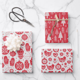 Hoja De Papel De Regalo Navidades Nórdico Escandinavo Blanco Rojo Sueco