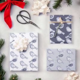 Hoja De Papel De Regalo Navidades nórdicos Aves azules