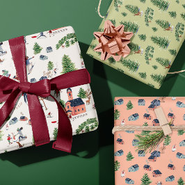 Hoja De Papel De Regalo Navidades nórdicos de color rosa para esquiar