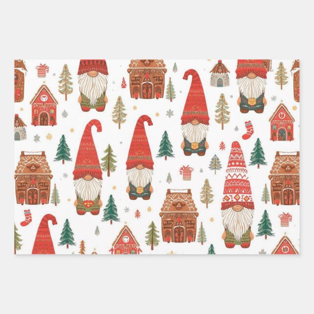 Hoja De Papel De Regalo Navidades nórdicos gunómadas y pueblo de Gingerbre (Anverso)